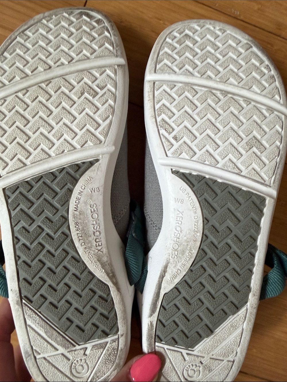 Gray Canvas Mary Jane Flats with Teal Insole and Strap - Picture 8 of 9